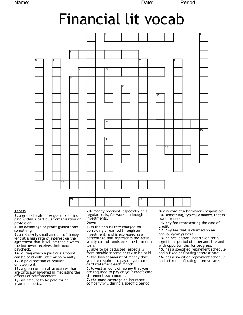 Financial lit vocab Crossword
