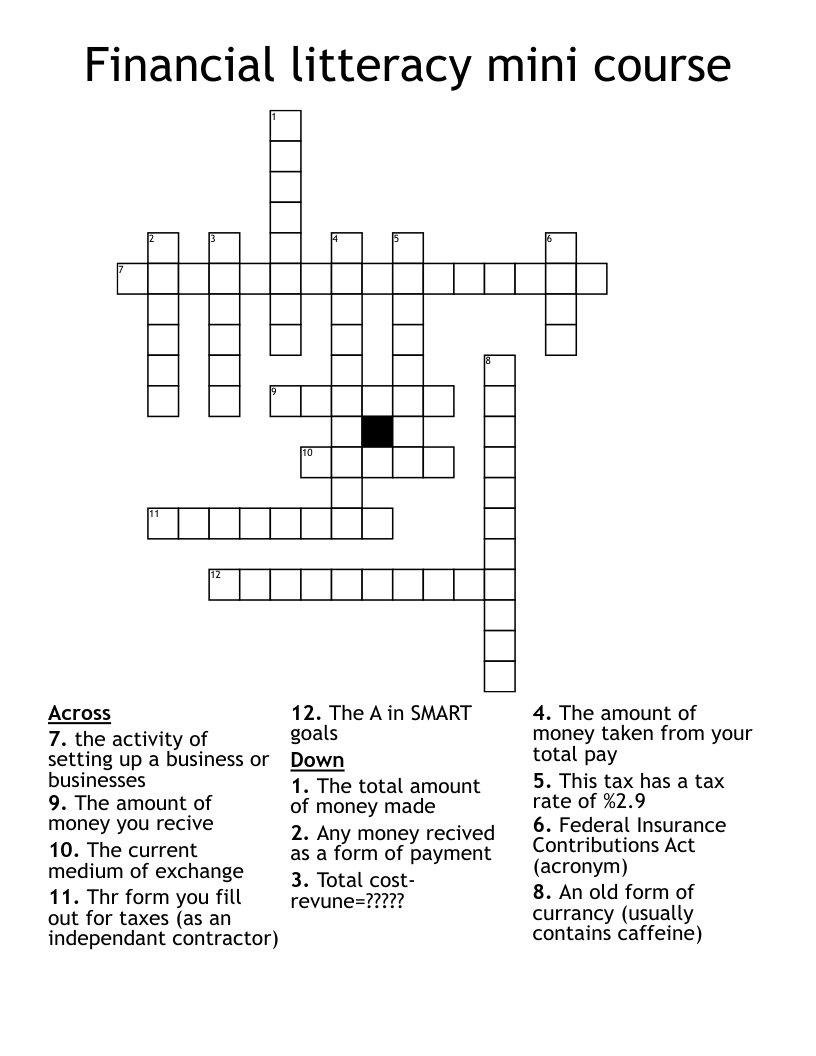 Financial litteracy mini course Crossword