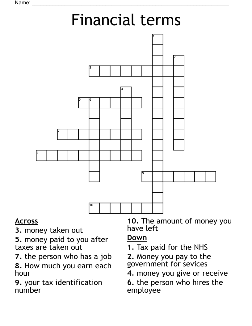 Financial terms Crossword