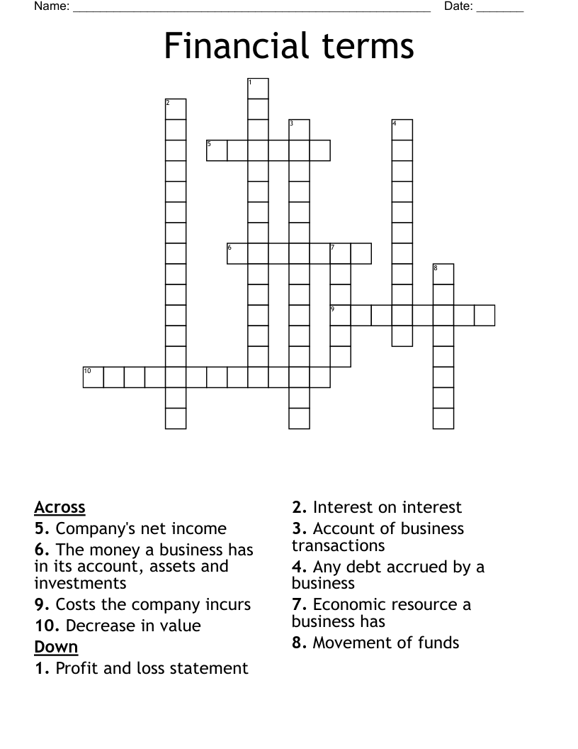 Financial terms Crossword