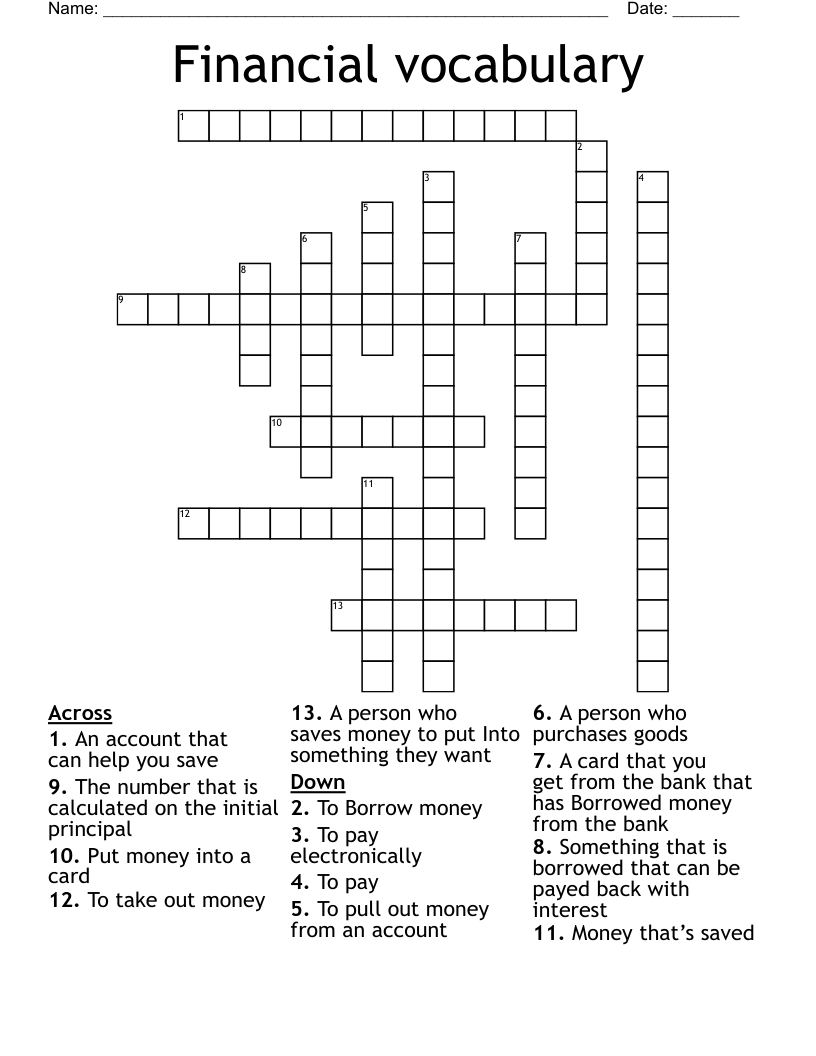 Financial vocabulary  Crossword