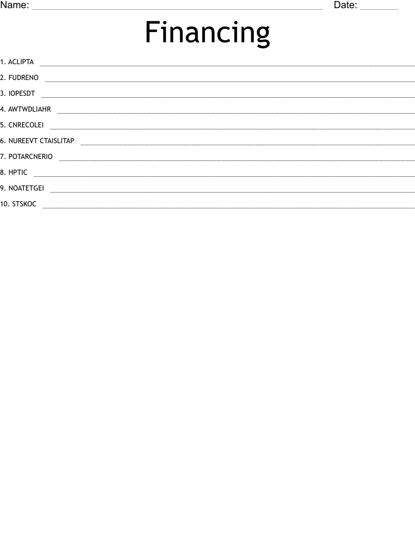 Financing Word Scramble