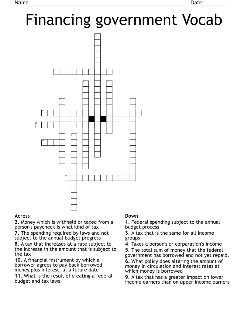 Financing government Vocab Crossword