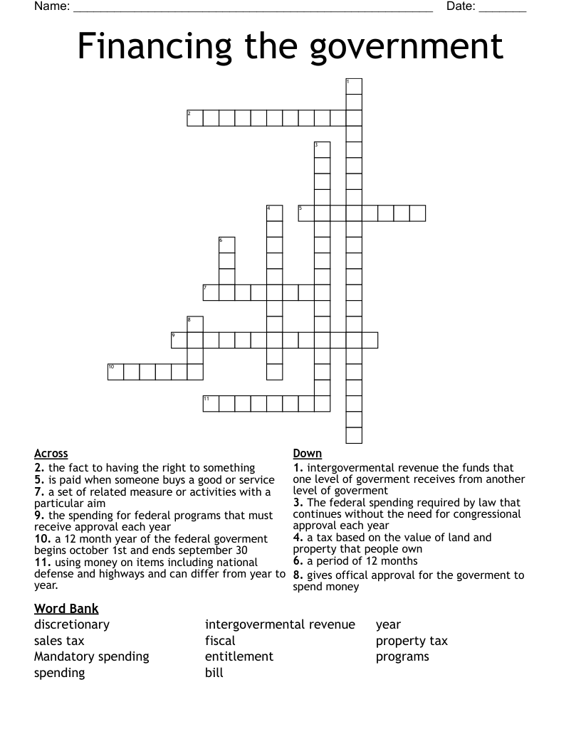 Financing the government  Crossword