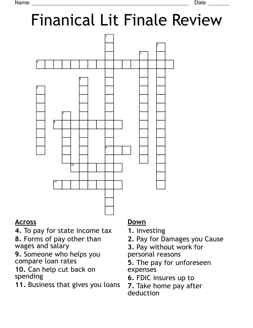 Finanical Lit Finale Review Crossword