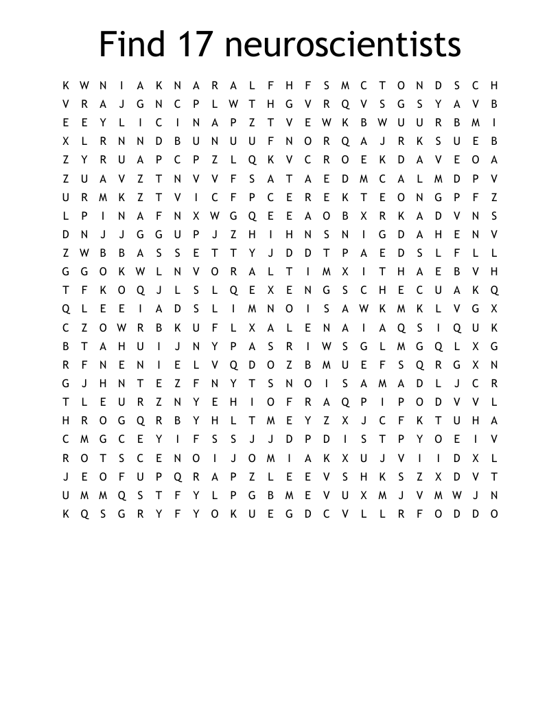 Find 17 neuroscientists Word Search