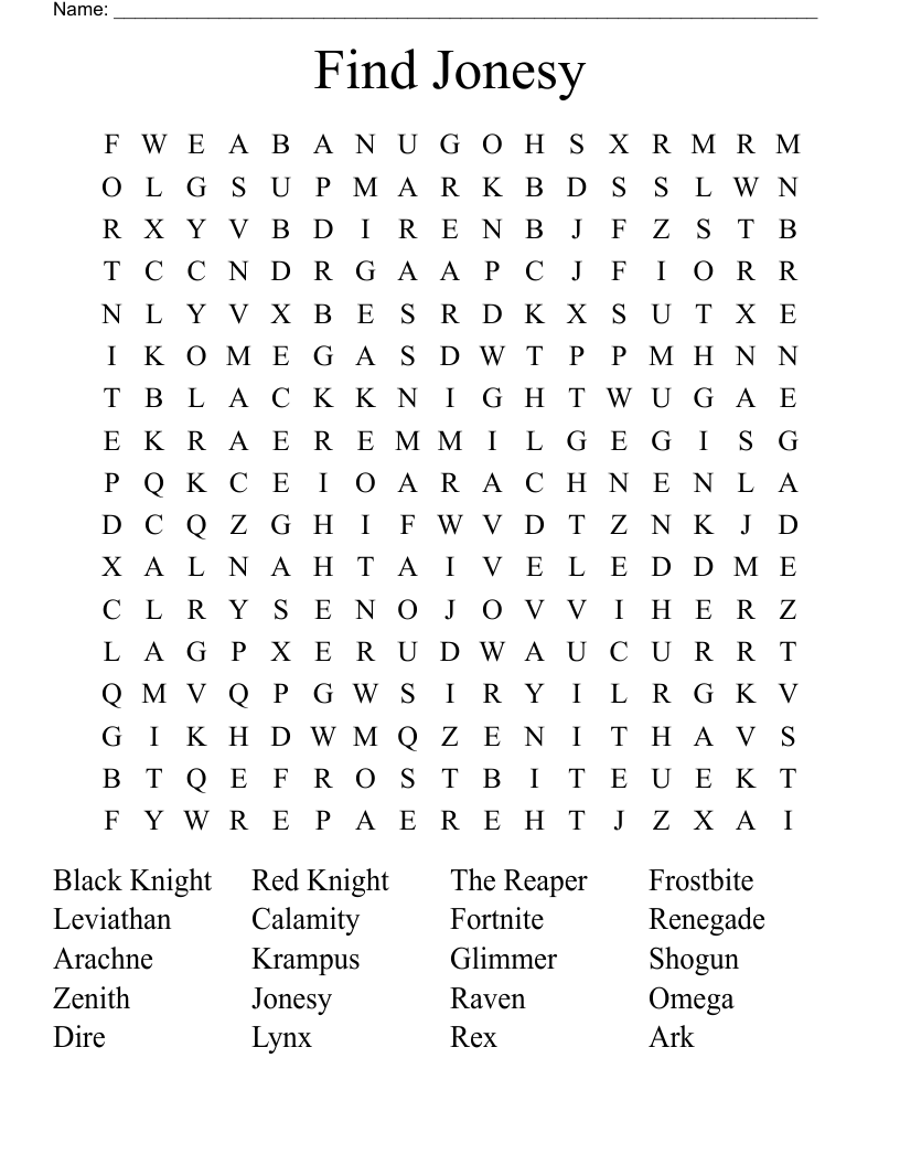 Find Jonesy Word Search