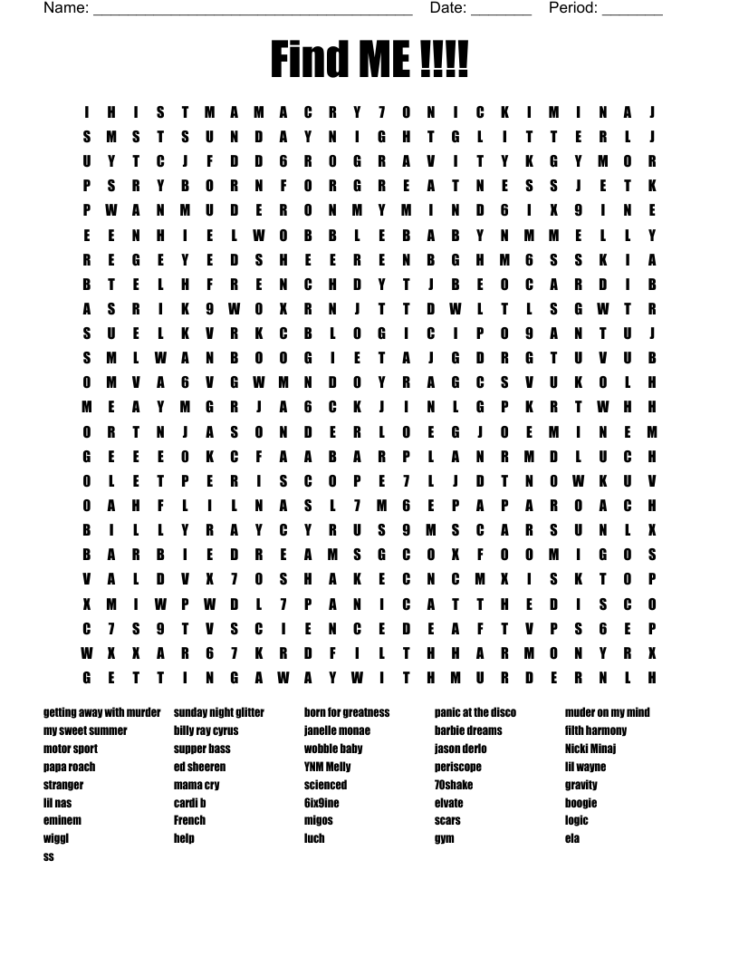 Find ME !!!! Word Search
