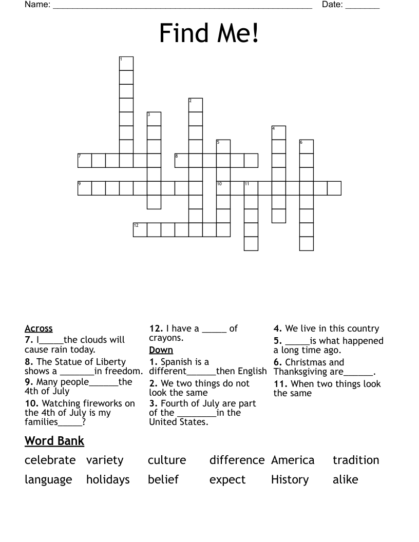 Find Me! Crossword