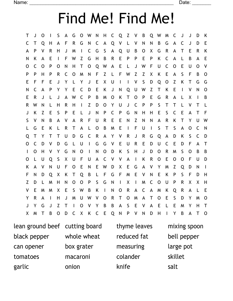 Find Me! Find Me! Word Search