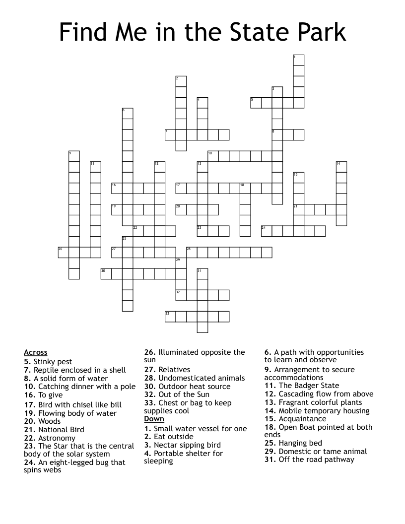Find Me in the State Park Crossword