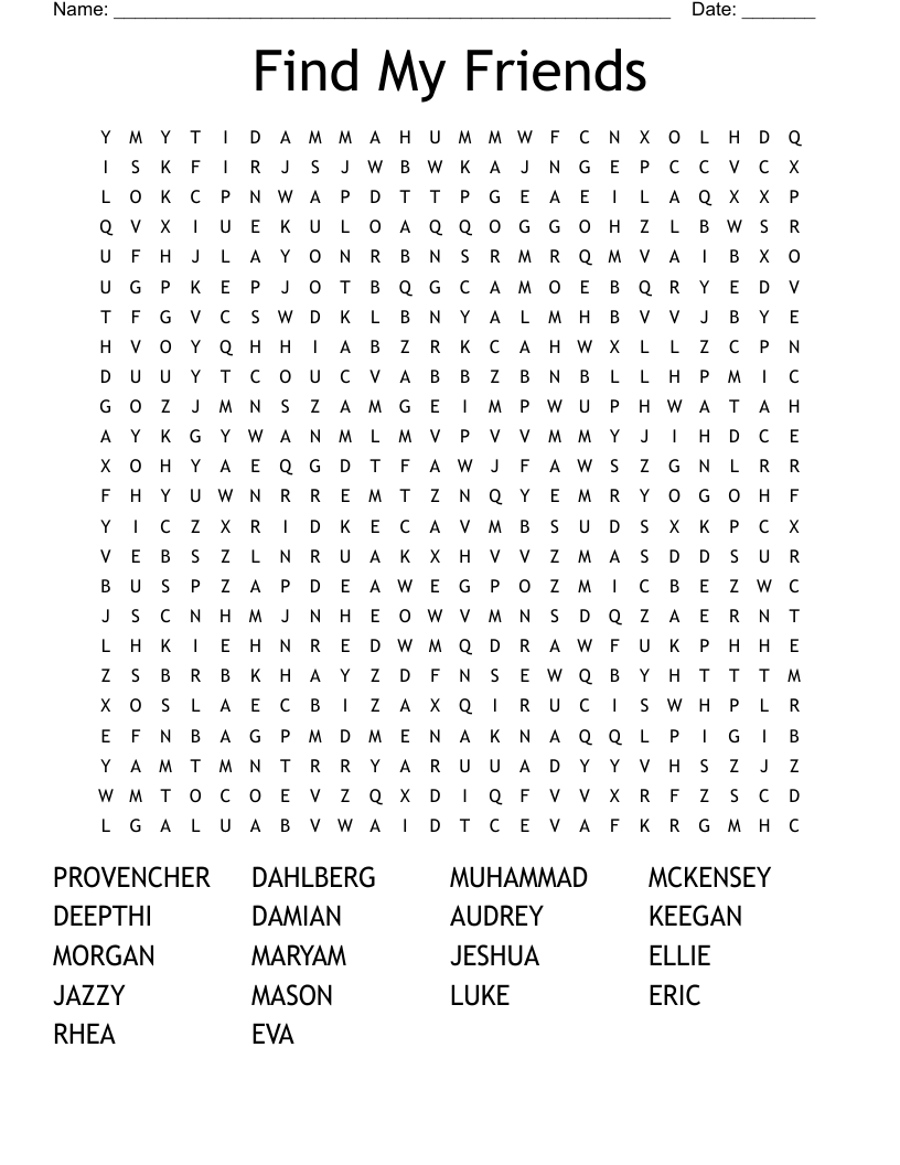 Find My Friends Word Search