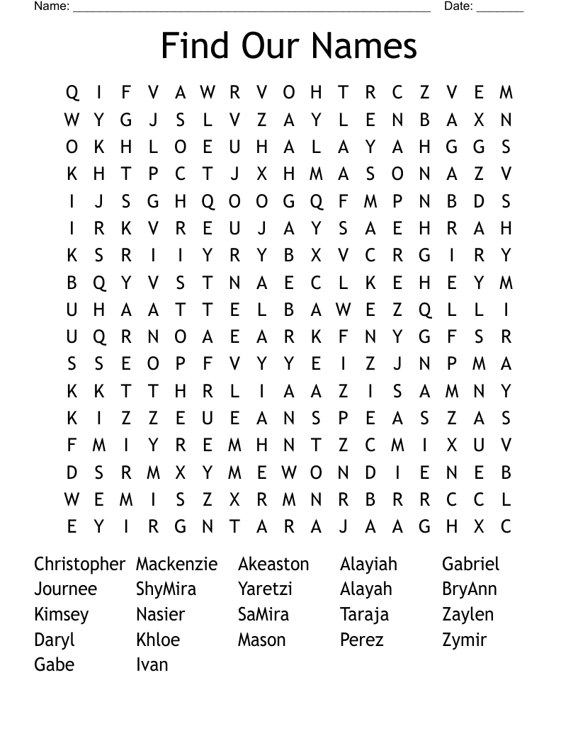 Find Our Names Word Search