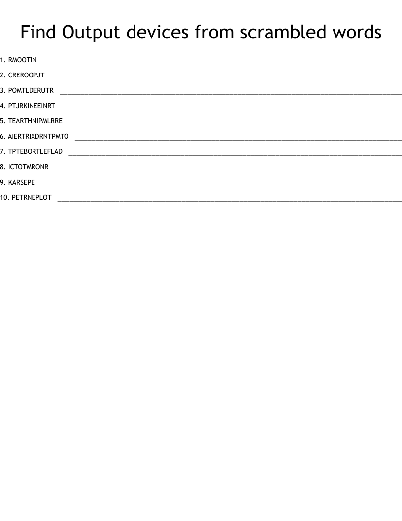 Find Output devices from scrambled words