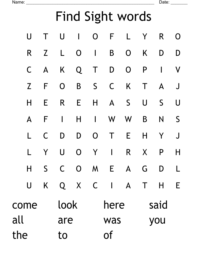 Find Sight words Word Search