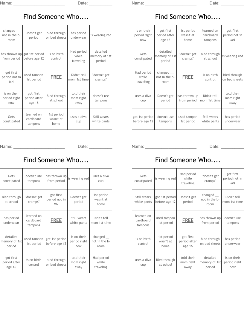 Find Someone Who.... Bingo Cards