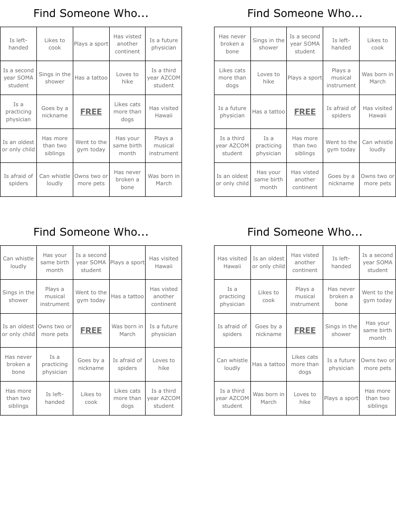 Find Someone Who... Bingo Cards