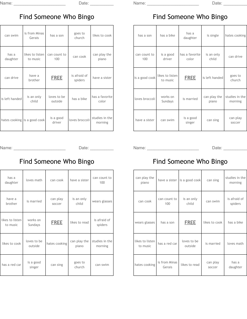 Find Someone Who Bingo