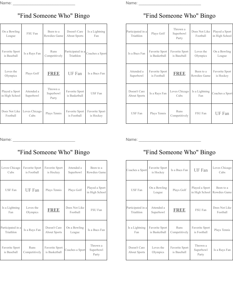 "Find Someone Who" Bingo