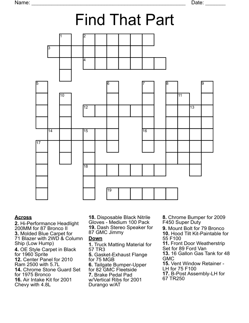 Find That Part Crossword