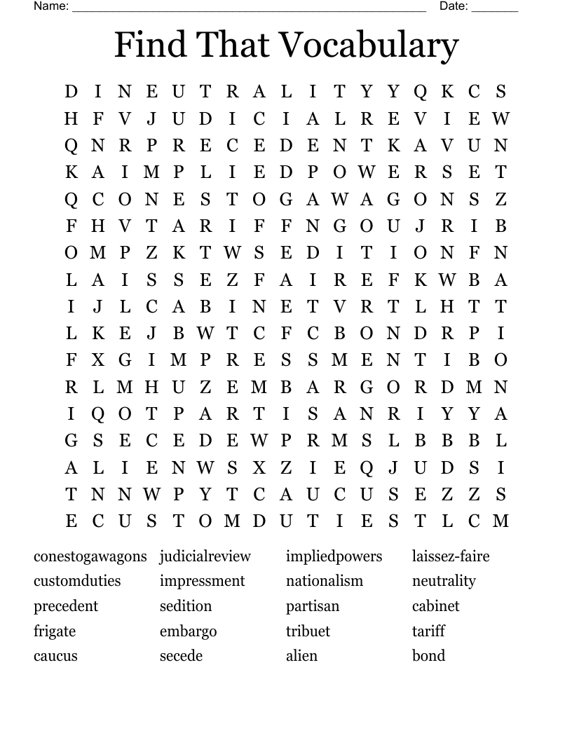 Find That Vocabulary Word Search