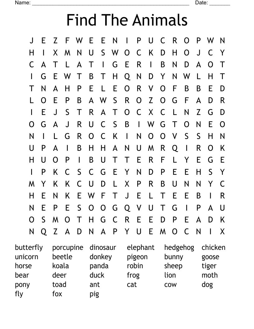 Find The Animals Word Search