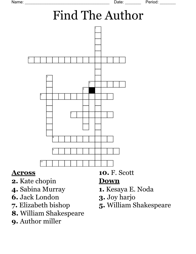 Find The Author Crossword
