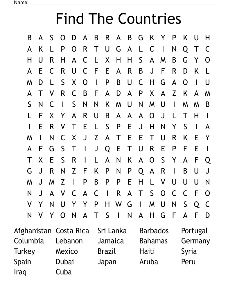 Find The Countries Word Search