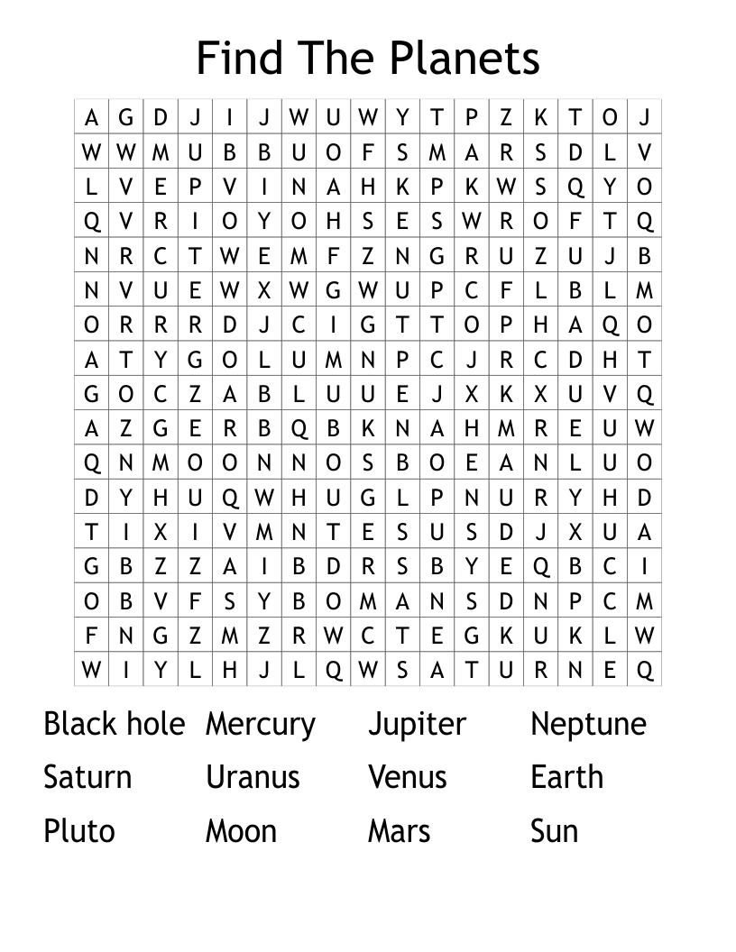 Find The Planets Word Search