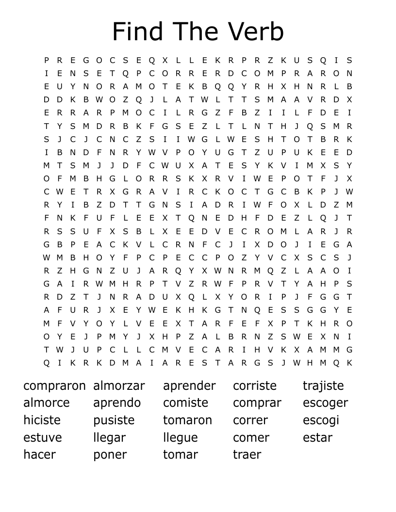 Find The Verb Word Search
