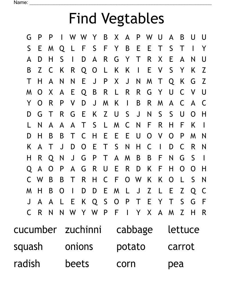 Find Vegtables Word Search
