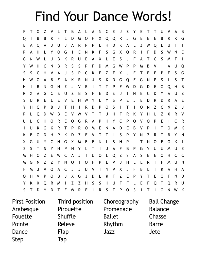 Find Your Dance Words! Word Search
