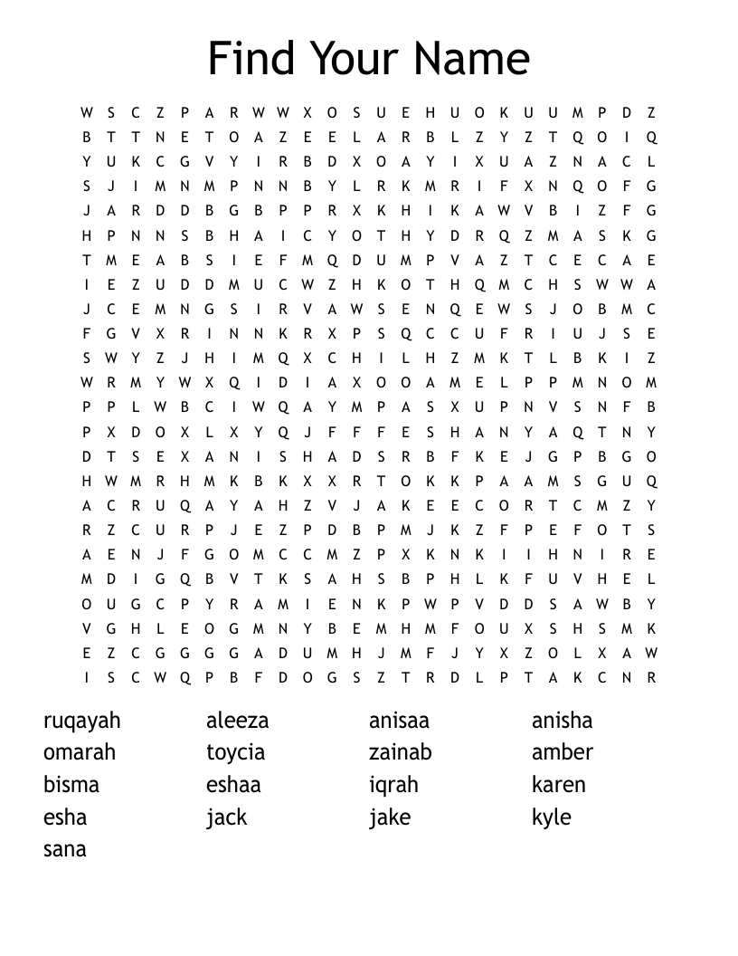 Find Your Name  Word Search