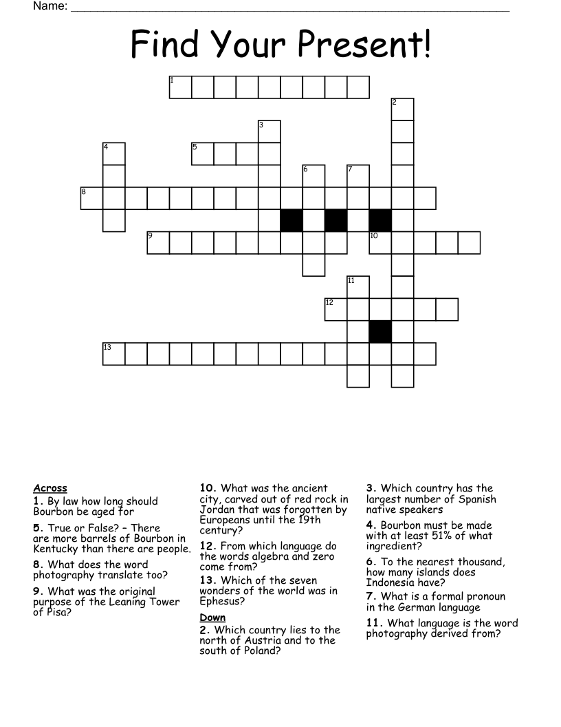 Find Your Present! Crossword