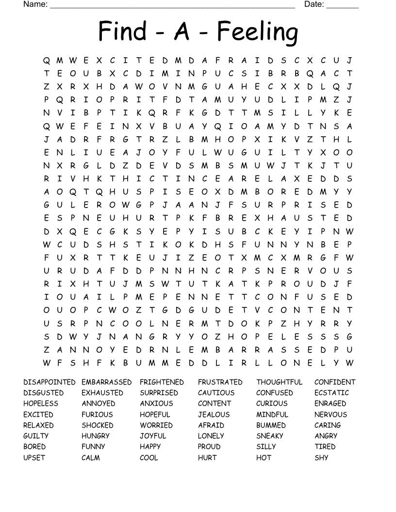 Find - A - Feeling Word Search