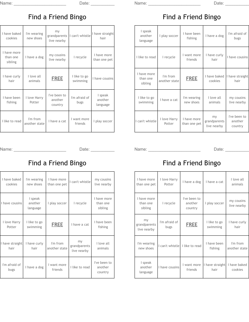 Find a Friend Bingo