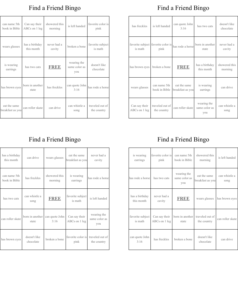 Find a Friend Bingo