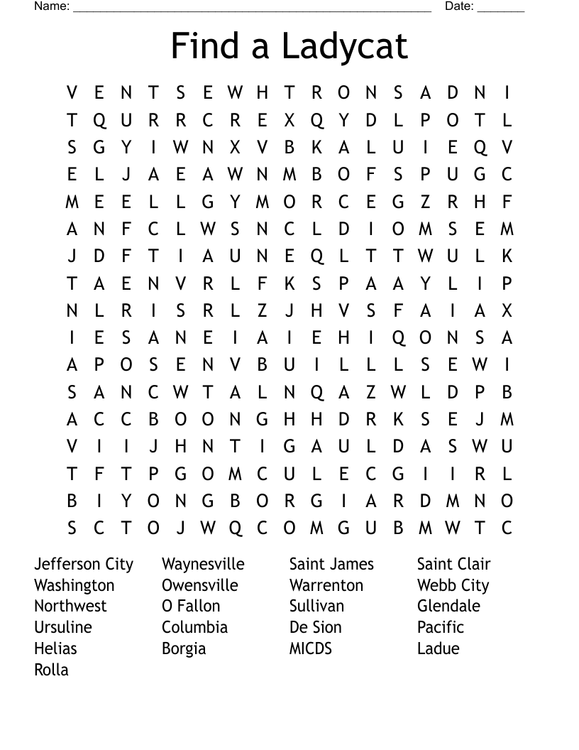 Find a Ladycat Word Search