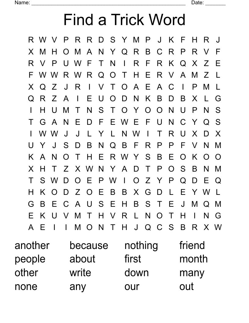 Find a Trick Word Word Search