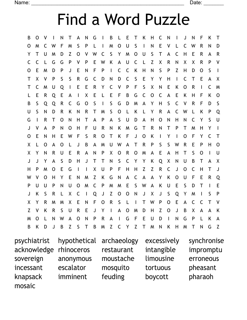 Find a Word Puzzle Word Search