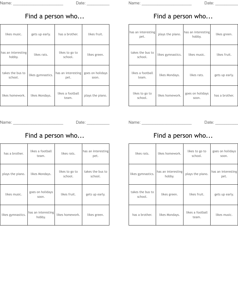 Find a person who... Bingo Cards