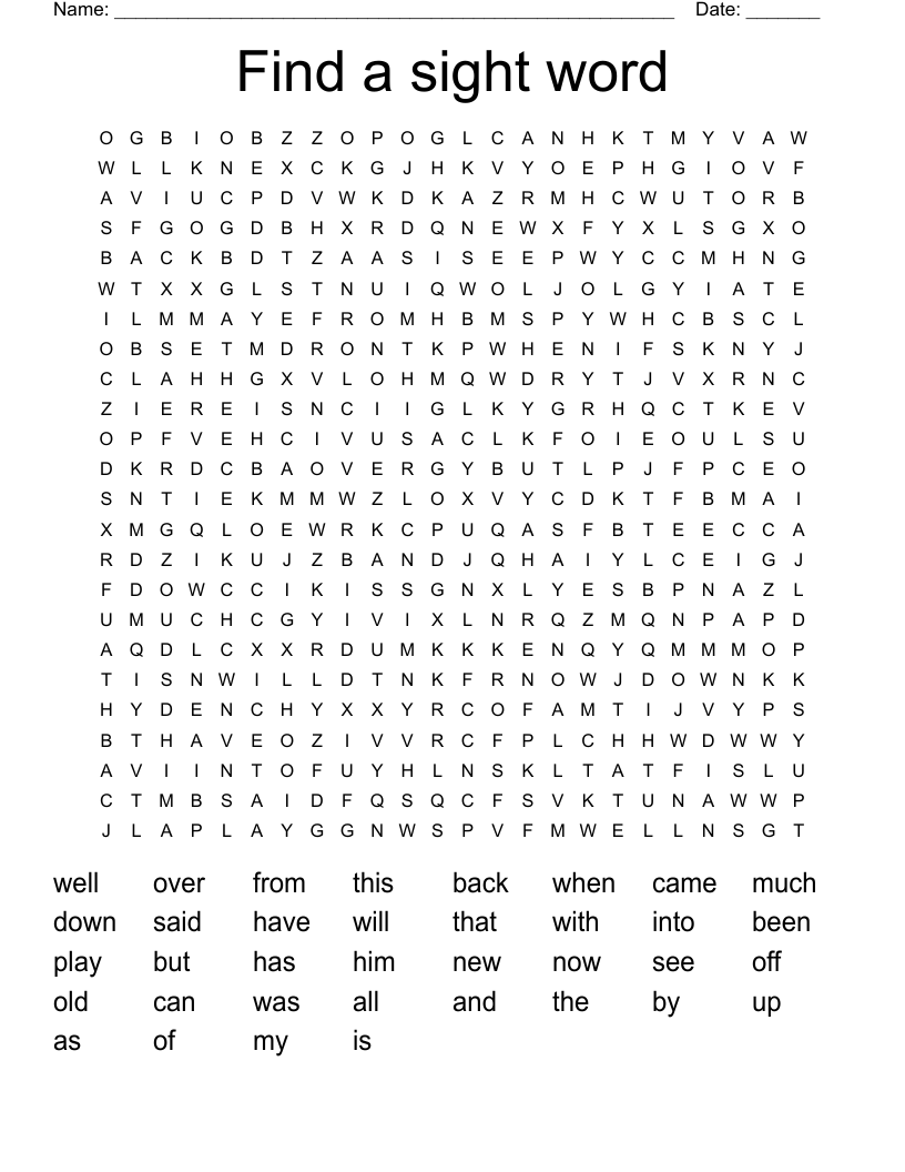 Find a sight word Word Search