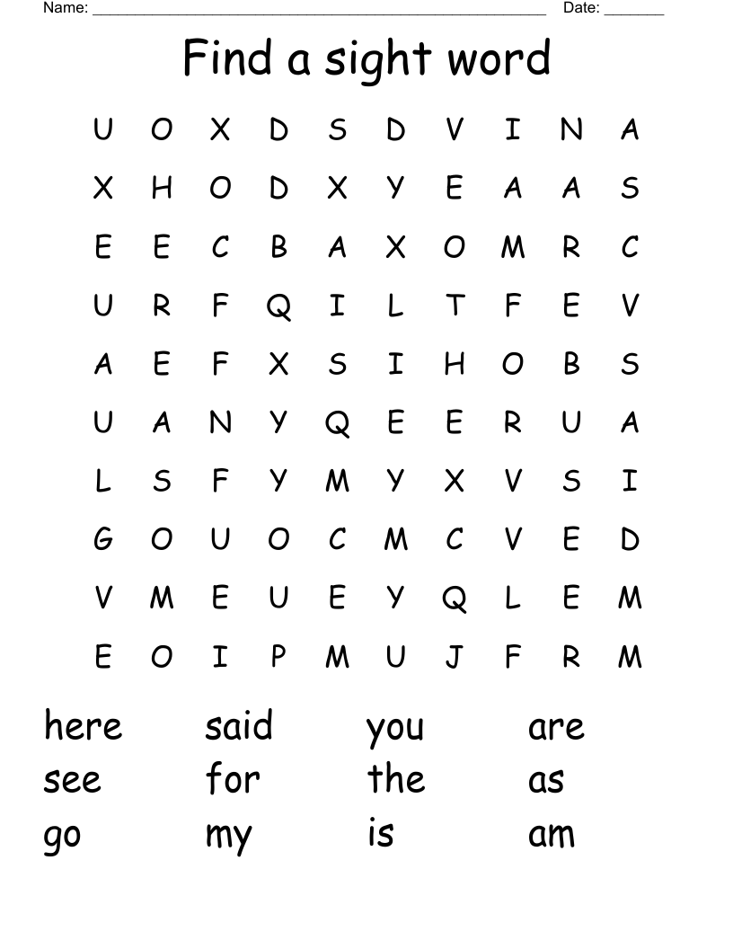 Find a sight word  Word Search