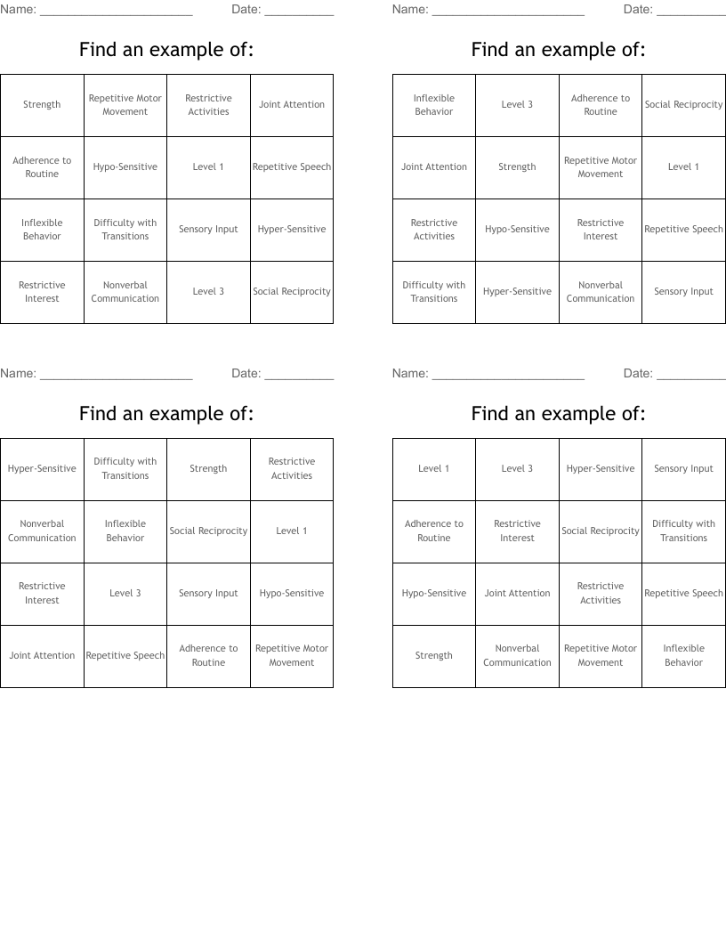 Find an example of: Bingo Cards