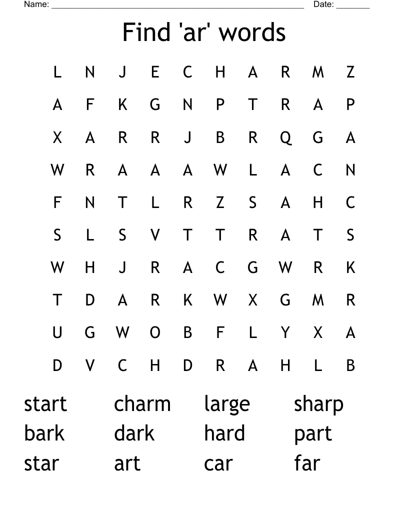 Find 'ar' words Word Search