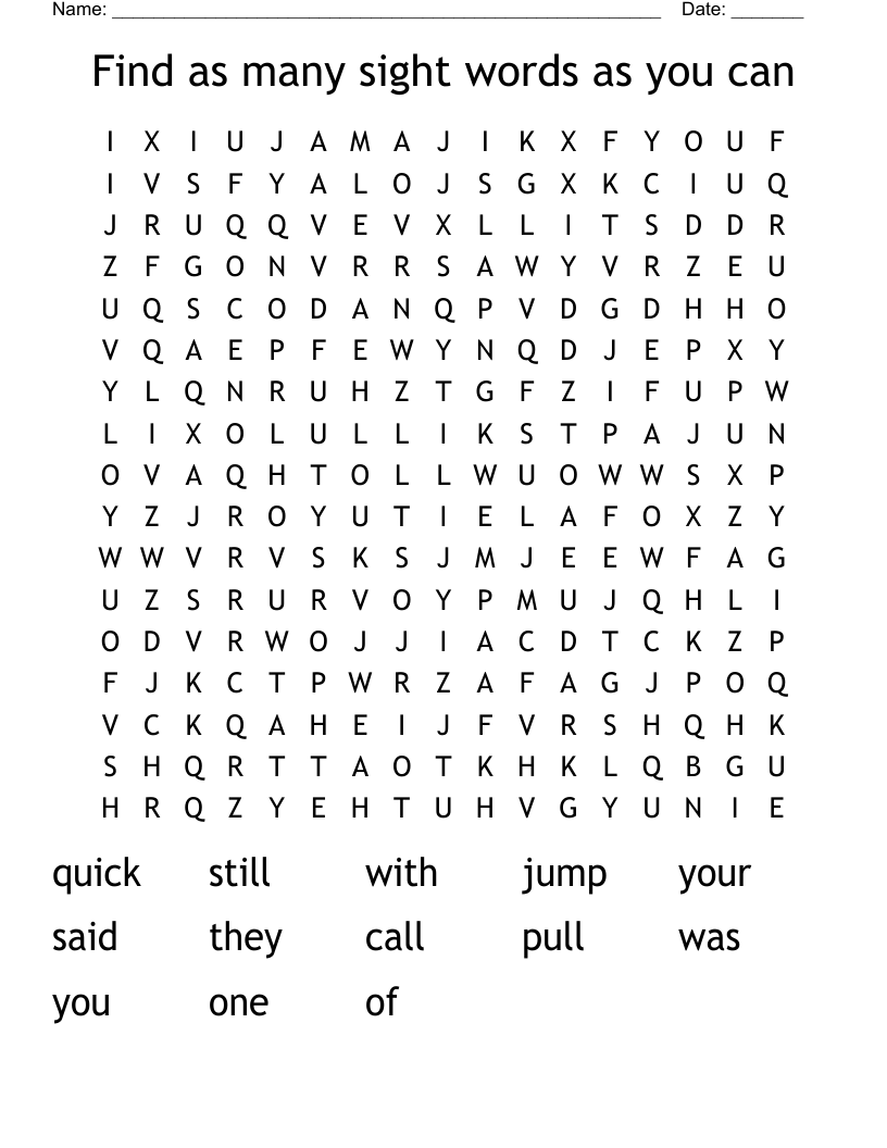 Find as many sight words as you can Word Search