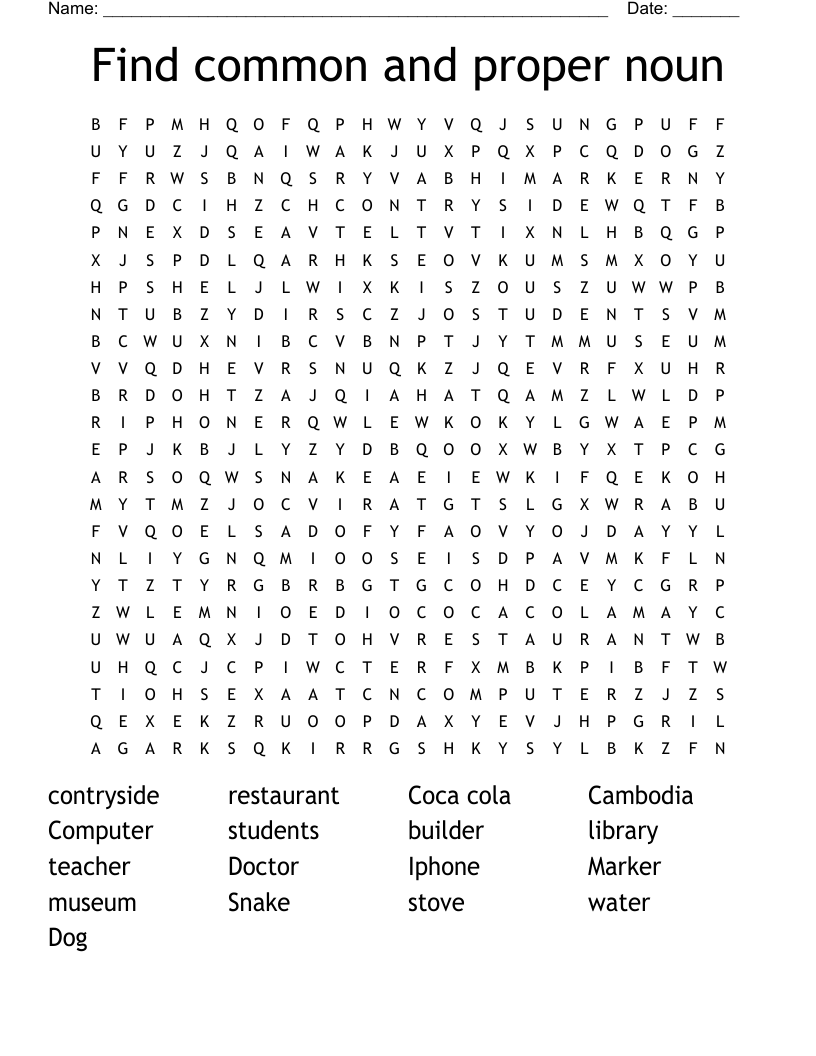 Find common and proper noun  Word Search