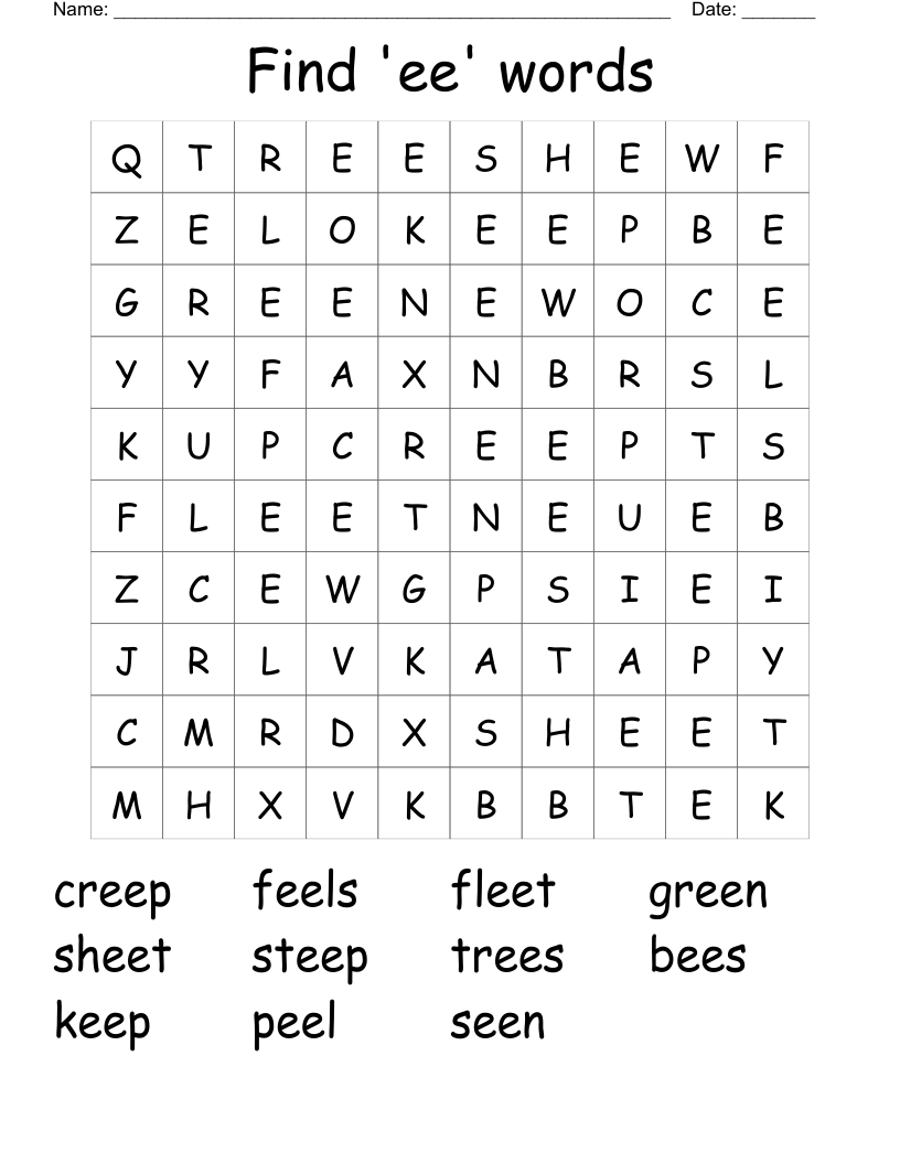 Find 'ee' words Word Search