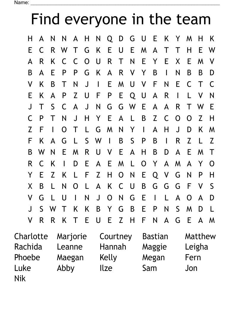 Find everyone in the team Word Search