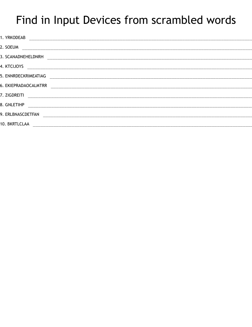 Find in Input Devices from scrambled words  